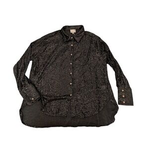 Entro Black Sequin Long Sleeve Button Up Shirt Top Womens Size S Party Going Out